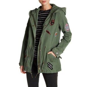 Size M Bagatelle Olive Patch Field Jacket Drawstring Hooded Pockets‎ Nordstrom